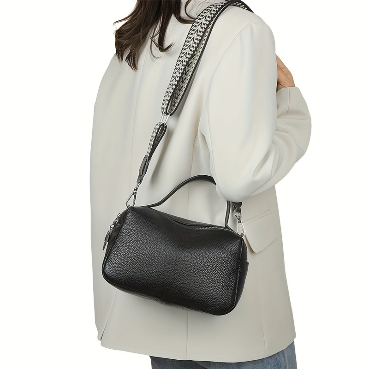 Luxury Genuine Leather Crossbody Bag for Women, Boston Handbag with Multi Zipper - Adjustable Shoulder Straps - Commute, Gather,