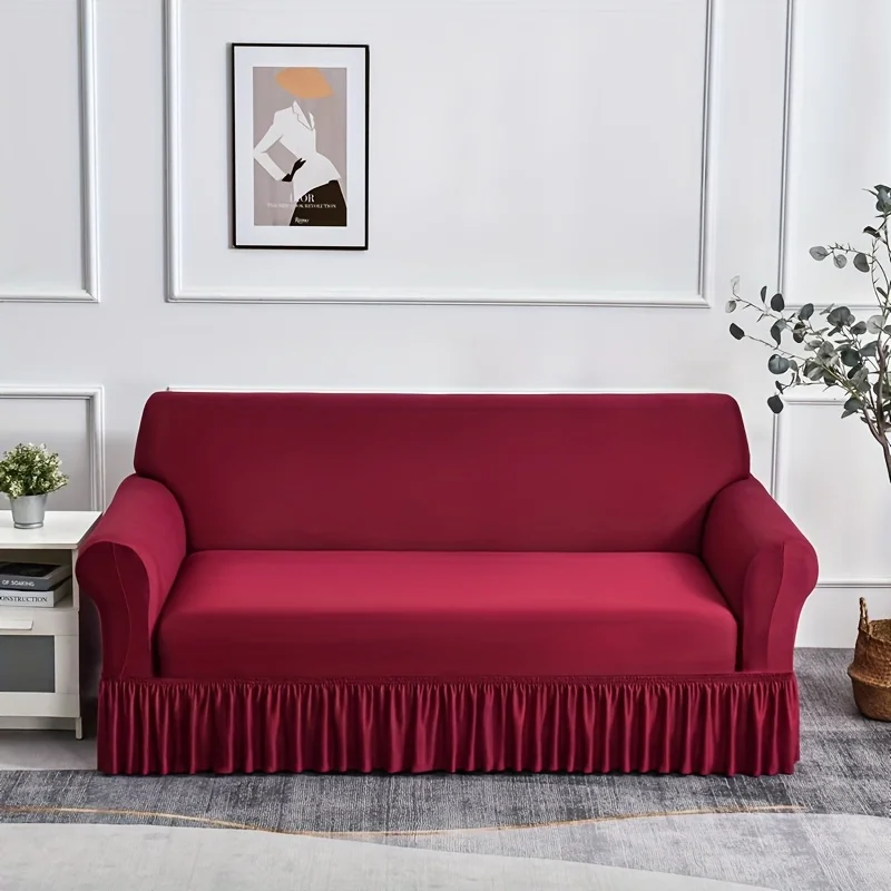 Funda de sofá elástica antideslizante con falda, funda de sofá de Color sólido para dormitorio, oficina, sala de estar, decoración del hogar, 1 ud.