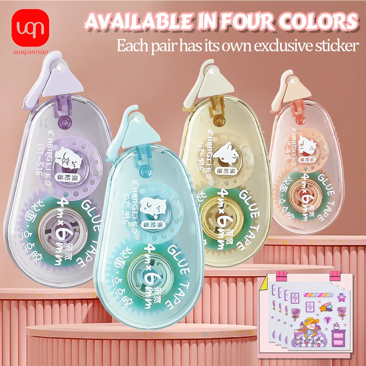 WQN-4PCS Rullo nastro biadesivo Forniture per scrapbooking Rullo nastro artigianale, diapositive per album Forniture per diario per ufficio scolastico