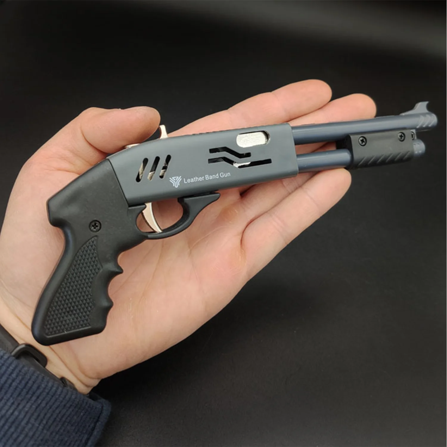 Pistola de banda de goma de aleación de disparo continuo, mini pistola de metal modelo de juguete para niño (equipado con 30 bandas de goma)