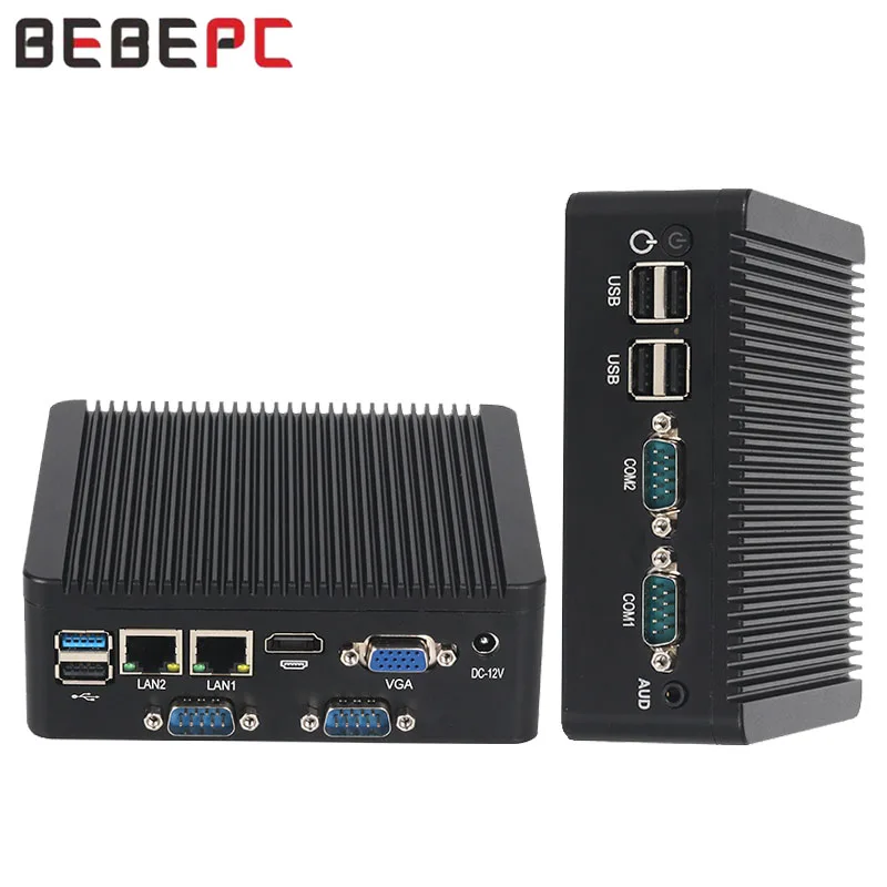 Мини-ПК BEBEPC 2LAN4COM с N2840/J2900 DDR3L RAM SSD Поддержка RS232/485 WiFi с компактным компьютером 6xUSB 1xHDMI для промышленного применения