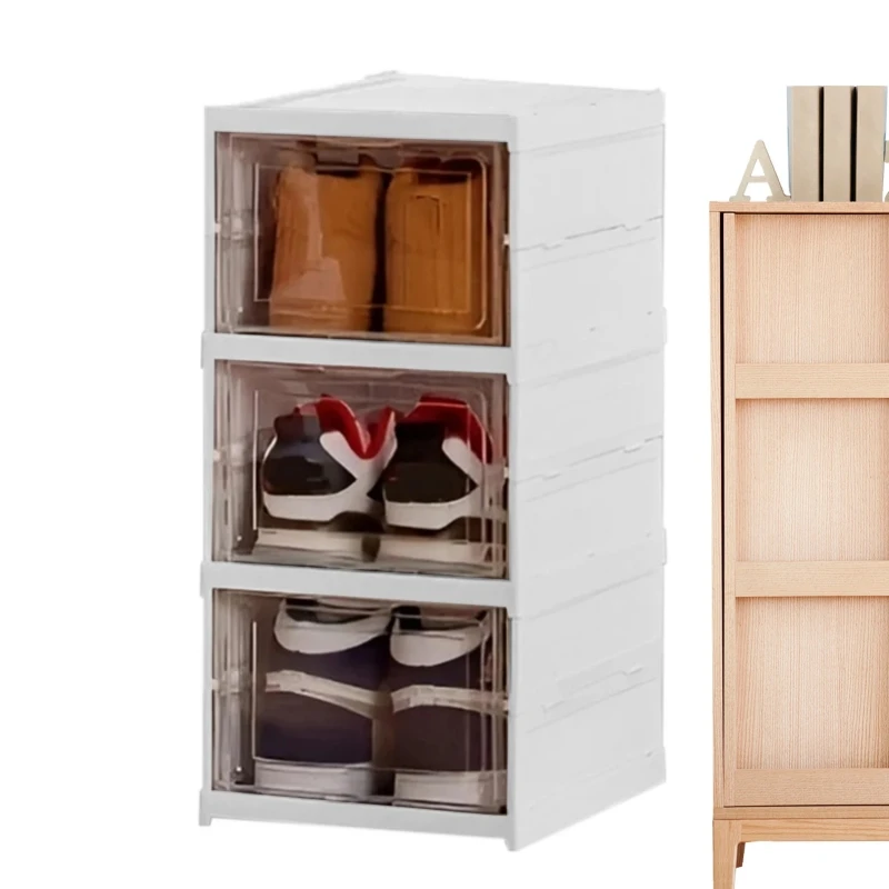 3/6 Layers Shoes Box Foldable Sneaker Shoe Storage Box Stackable Transparent Dustproof Cabinet Shelf Shoe Rack Organizers