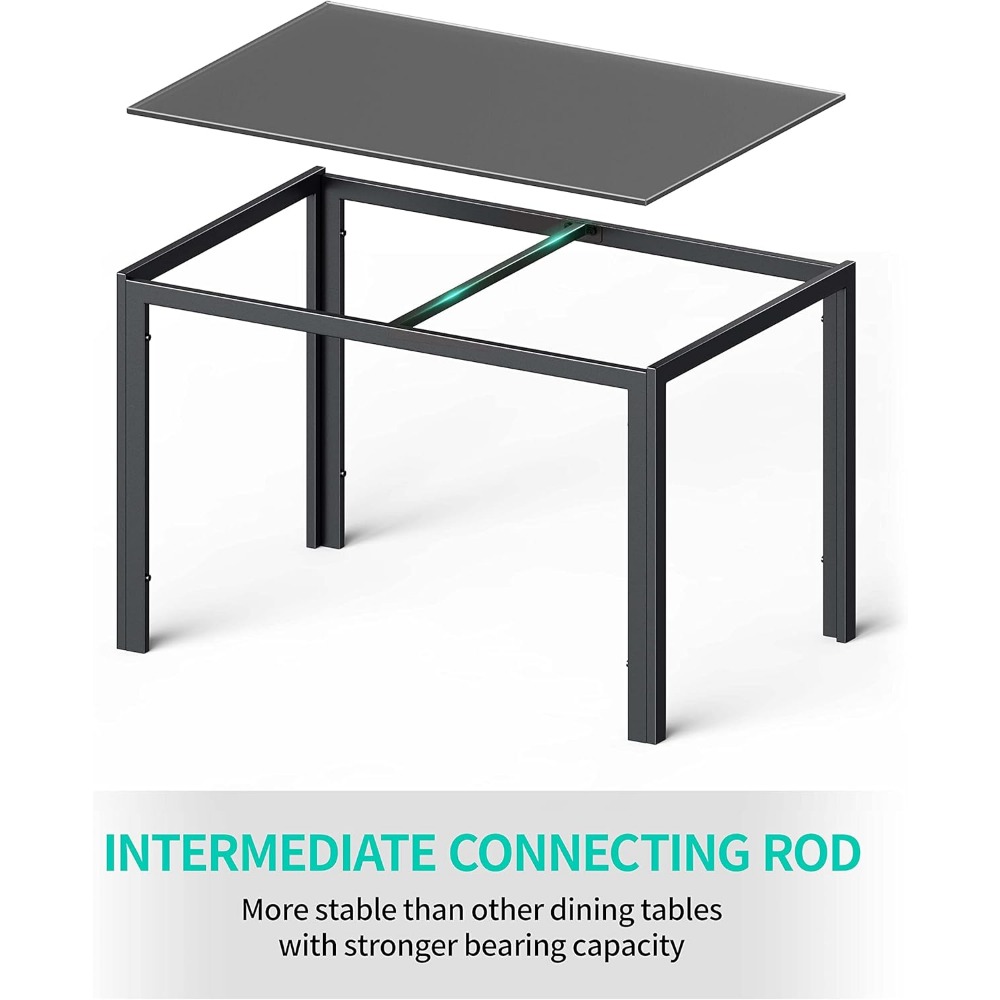 6 Person Glass Dining Table Set, 7 Piece 6 Person Kitchen Table and Chairs, PU Leather Modern Dining Room Set