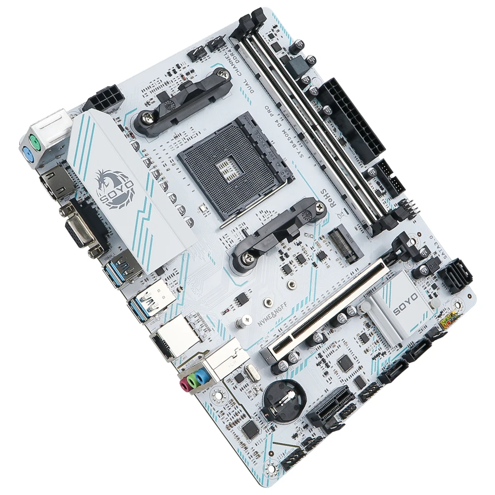 SOYO Neues AMD B450M Motherboard Dual-Channel DDR4 Speicher AM4 Motherboard PCI-E 3.0 NVME (unterstützt Ryzen 1000-5000 5600 5600G CPU)