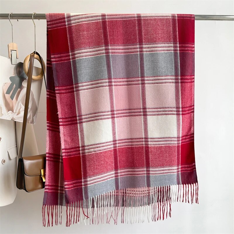 2023 quente xadrez cashmere xale poncho cachecol de inverno luxo impressão cobertor pashmina envolve bufanda com borla casual stoled echarpe