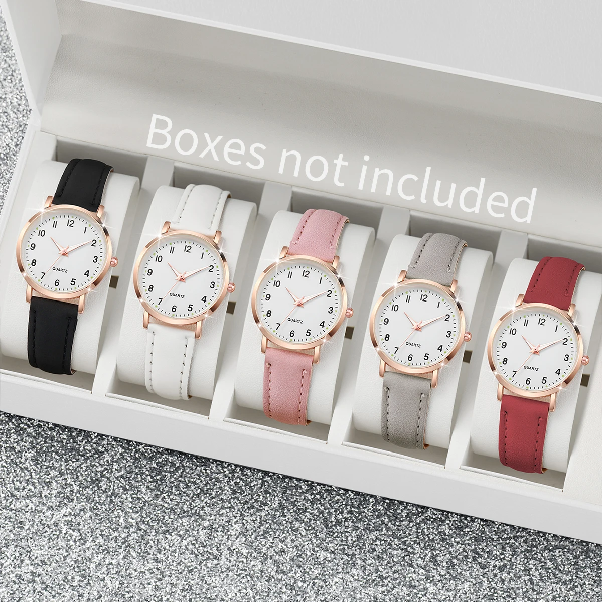 Relógio de quartzo árabe feminino, pulseira de couro, analógico, casual, sem caixa, simples, 3 peças