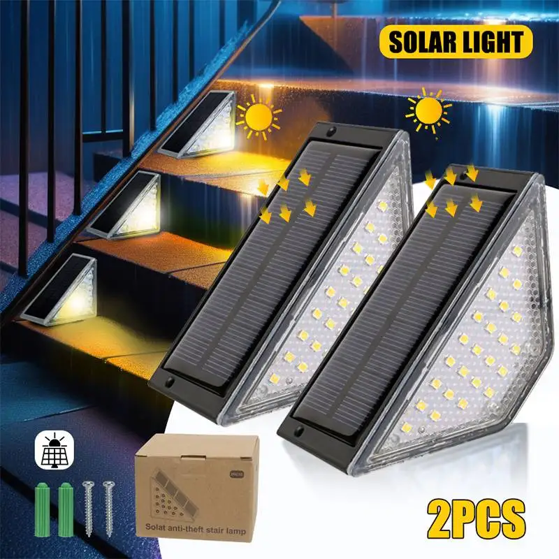Luces de paso solares para exteriores, triángulo RGB blanco cálido, IP67, impermeables, decoración automática, luces de cubierta para Patio, entrada, porche