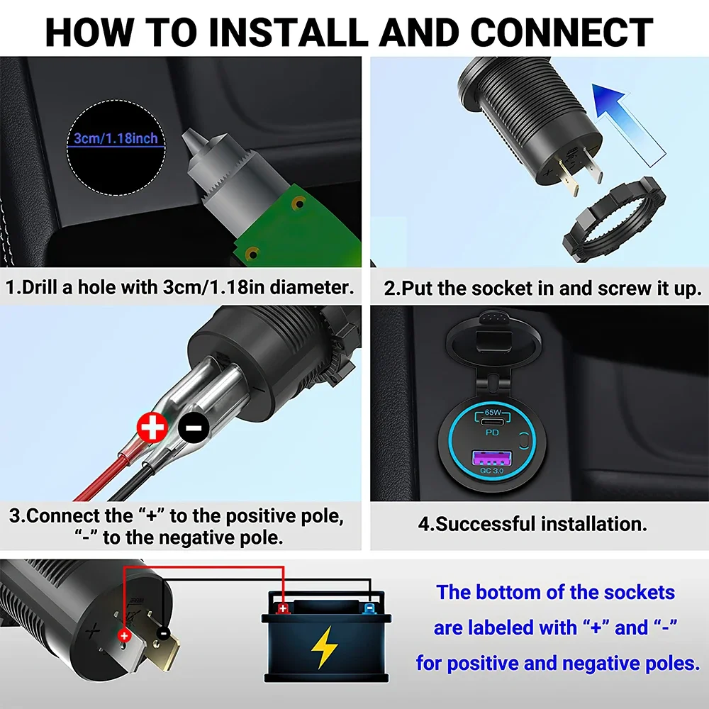 PD QC3.0 Quick Phone Charger Socket Dual USB Ports Waterproof with LED Touch Switch Power Adapter For Huawei IPhone Samsung
