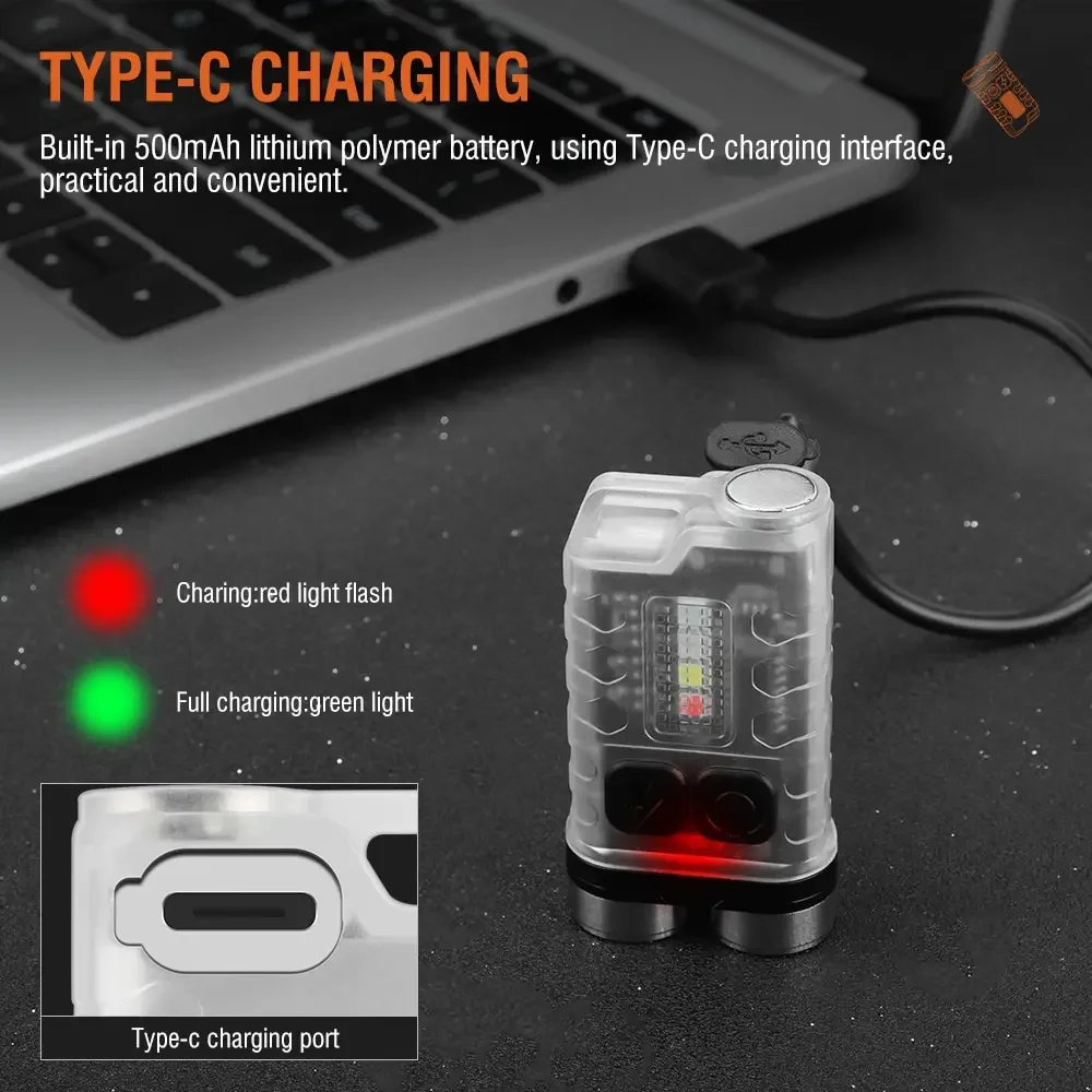 Mini tragbare Schlüssel licht LED Taschenlampe Typ C wiederauf ladbare Camping Wander laterne Hoch leistung leuchtende Blitzlicht Taschenlampe