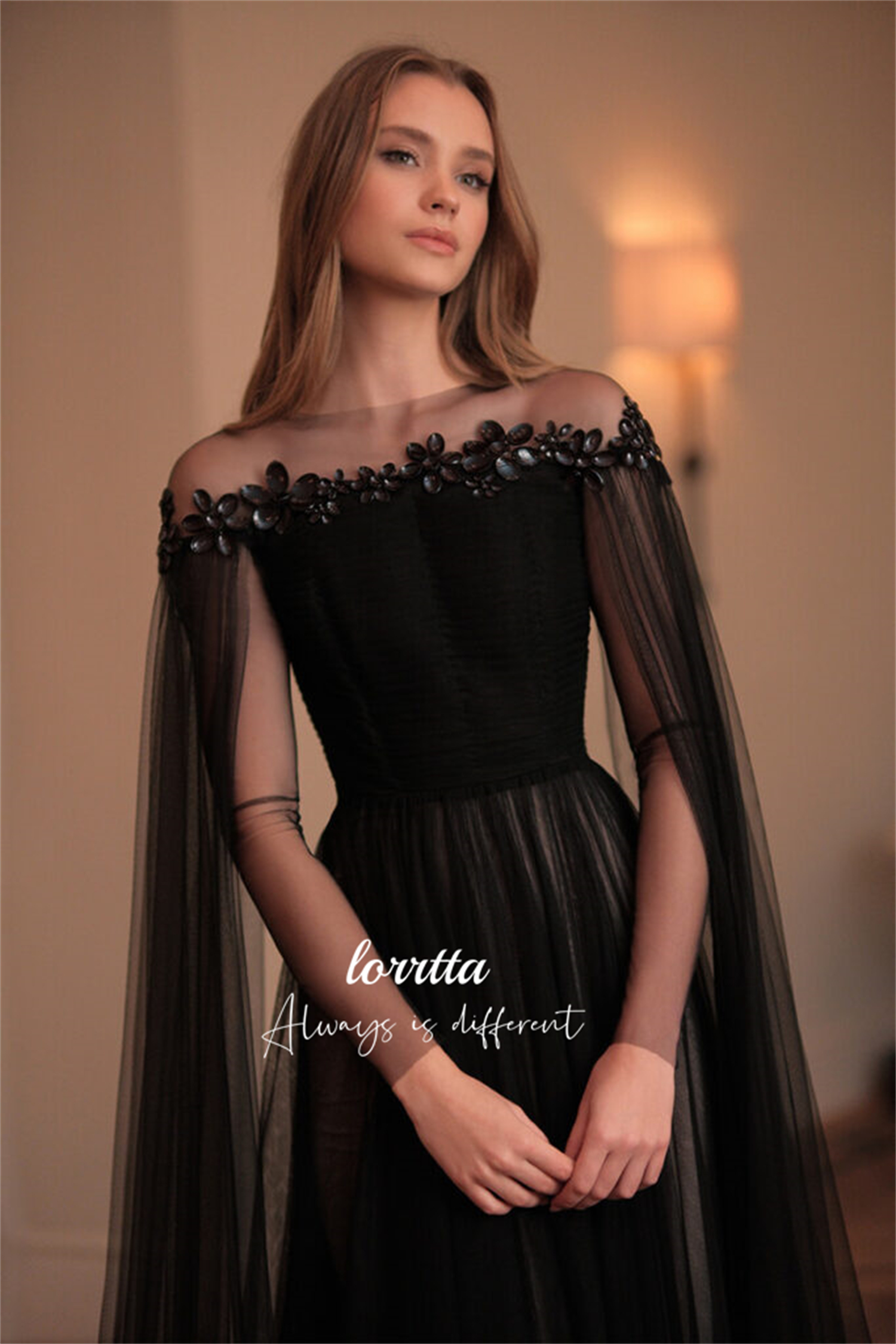 Lorrtta Shiny Decoration Black Evening Dress Line A Elegant Party Dresses for Wedding Night Prom Cocktail Gala Customized