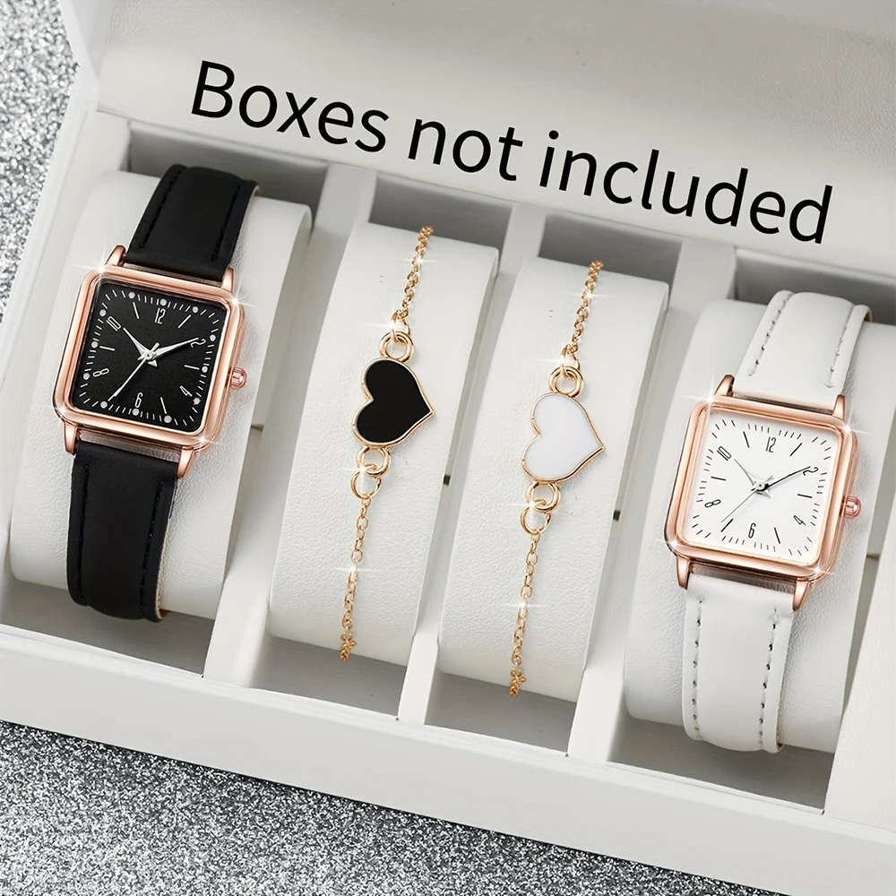 4 pçs moda minimalista relógio de luxo masculino e feminino cinto de couro negócios lazer pulseira relógio de quartzo