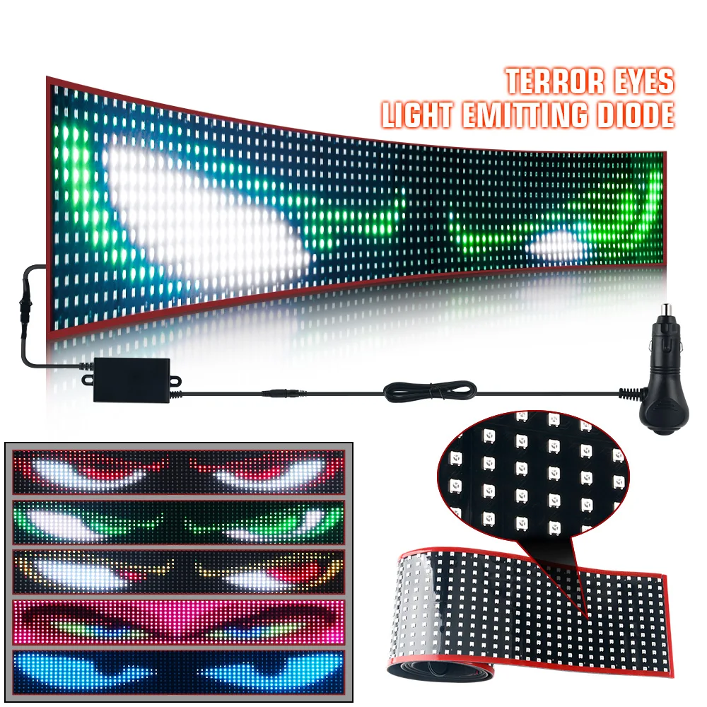 2 ใน 1 รถบรรทุกรถ DEVIL Eye พิกเซล LED แผง 60/70/80 ซม.รีโมทคอนโทรลนุ่มพับแสงเลื่อนสําหรับบอร์ดกระจก