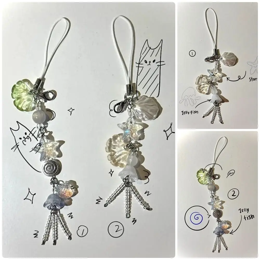 1 ชิ้นฤดูร้อน Ocean สไตล์ Charm ใหม่ผู้หญิงกระเป๋า Seashell Jelly ปลาพวงกุญแจ Keycord น่ารักสาวสายคล้องกุญแจเชือกเส้นเล็ก