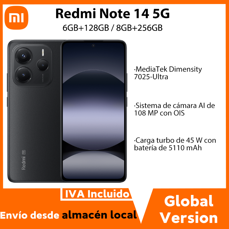 Xiaomi Redmi Note 14 5G Version Européenne 8+256GB Dimensity 7025-Ultra AMOLED Écran 6,67" 120Hz 108MP Caméra principale OIS 45W Charge, IP64, NFC