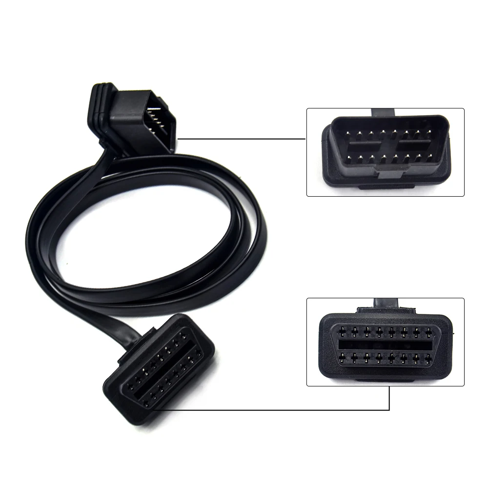 30/60/100cm plano + fino como macarrão 16 pinos soquete obd obdii 16pin macho para fêmea scanner de carro obd2 conector de cabo de extensão