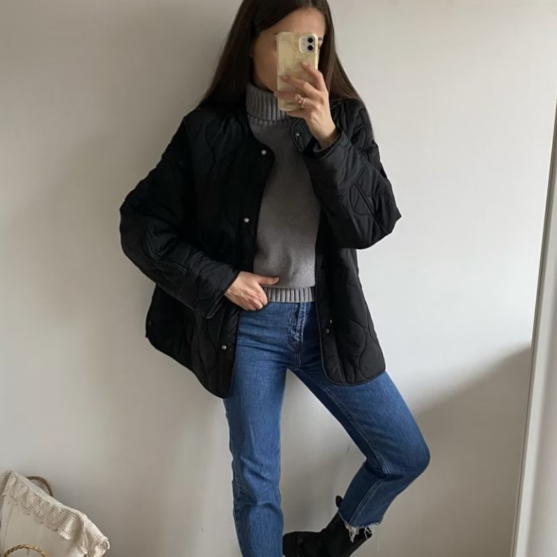 Herbst Winter Frauen Stepp jacke warme Baumwolle Mantel Langarm Parkas Knopf Wind jacke Jacke solide O-Ausschnitt Damen bekleidung