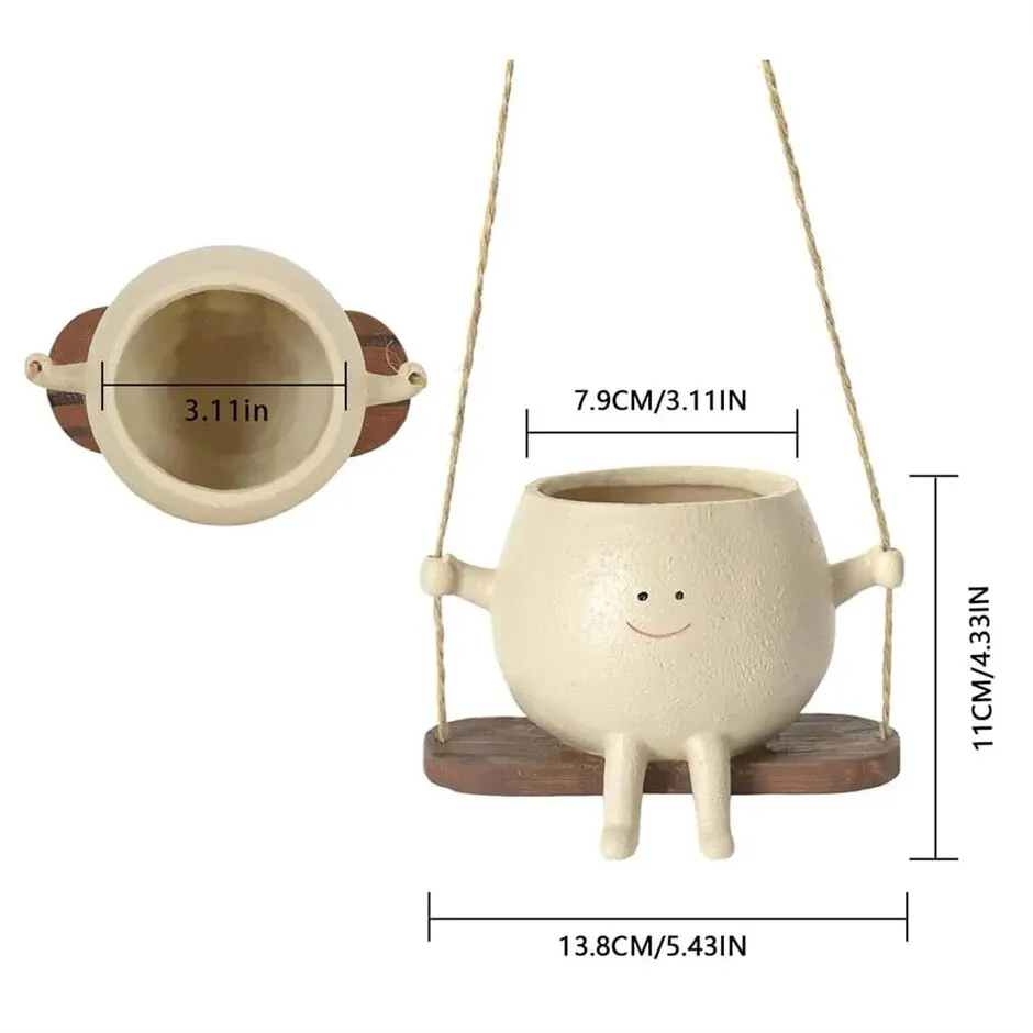 Vasi per fioriere Swing Face, fioriere da appendere alla parete, vaso da fiori in resina con faccina sorridente per fiori grandi piante succulente, vaso creativo