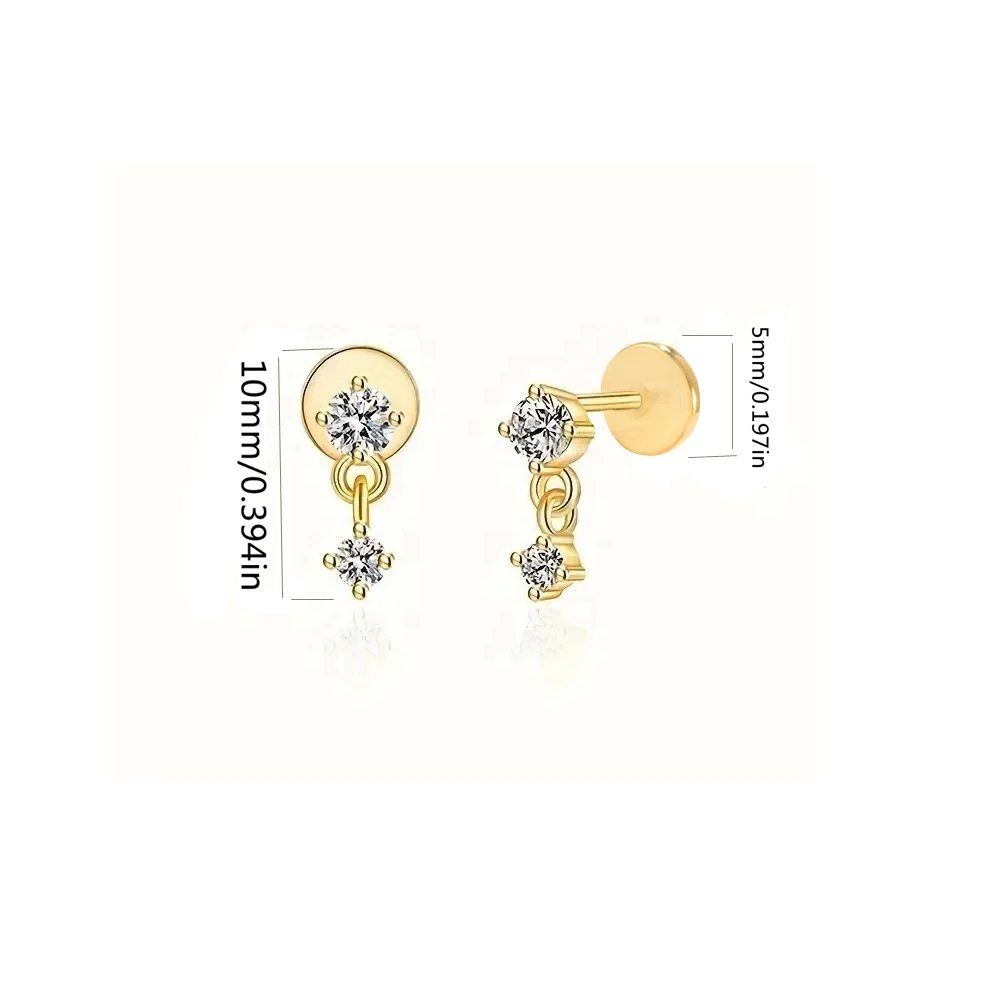 Aide 1 PC 925 เงินสเตอร์ลิง MINI Zircon หนาสกรูแบน Back Drop ต่างหูสําหรับผู้หญิง K GOLD Piercing STUD ต่างหูเครื่องประดับ