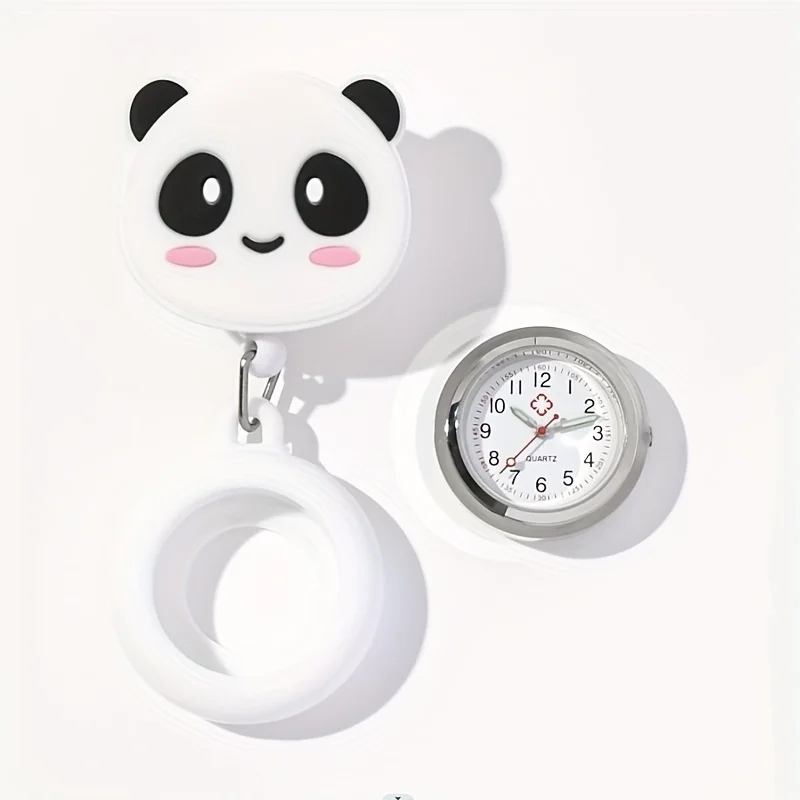 Niedliche Panda-Krankenschwester-Quarz-Taschenuhr mit dehnbarem Band, Weltzeitfunktion, stilvolles funktionelles Geschenk, Pflegezubehör