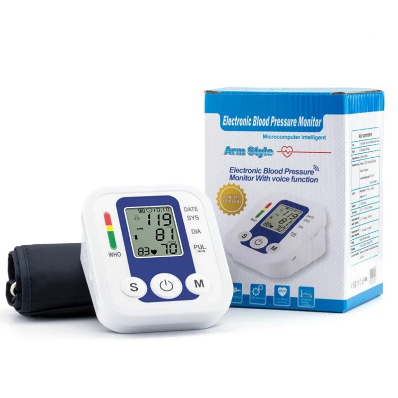 Kit de prueba de presión arterial de brazo Digital, Monitor con Sensor de manguito, tonómetro de presión automático BP, tensiómetro, medidor de pulso y frecuencia cardíaca