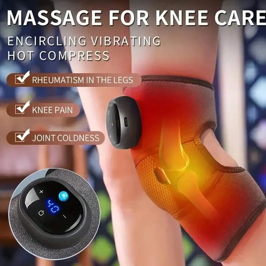 Almofada de massagem de joelho aquecida e vibratória, botão inteligente, vários níveis ajustáveis, display LED