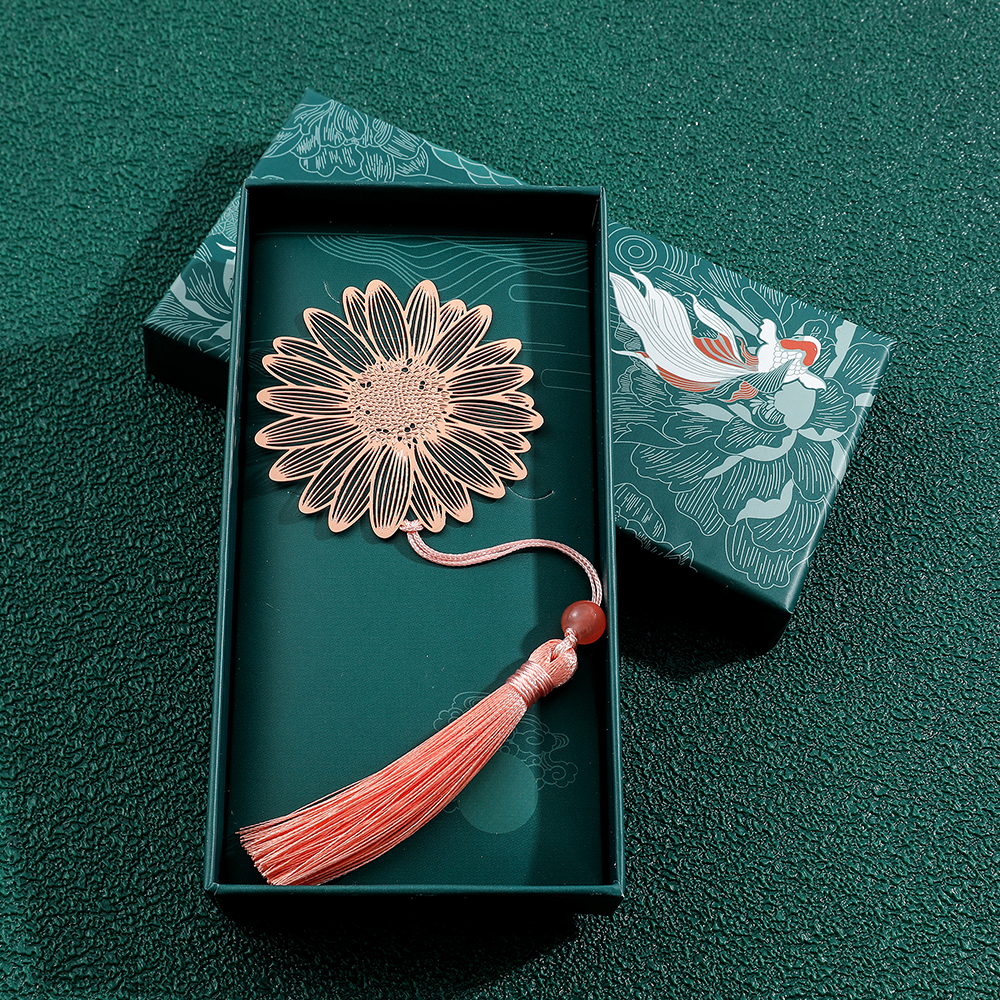 Chinese Style Handmade Book Mark Pink Rose Lotus Flower Bookmarks Reading Marker for Book Lover Gifts for Friend Collection Gift