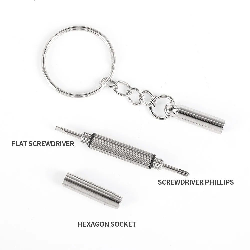 Cacciavite per occhiali in acciaio Cacciavite per occhiali Kit di riparazione per orologi con portachiavi Utensili manuali portatili Strumenti per cacciaviti di precisione