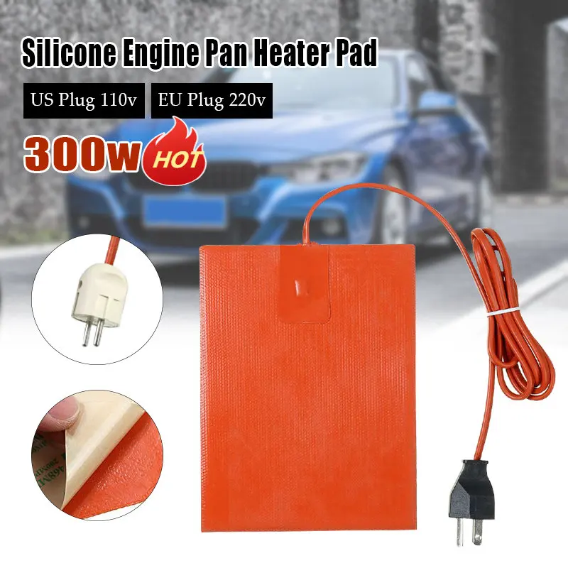 Almohadilla calefactora de silicona impermeable para motor de coche, tanque de aceite de 300W, 15x20cm, con enchufe de EE. UU./UE, 110V/220V