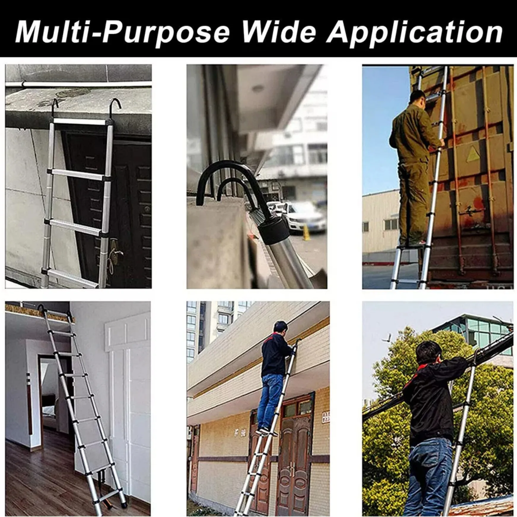 Multi-Purpose 6.2M Telescopic Ladder with hooks,Professional Aluminum Multifunctional Telescopic Ladder Removable Hook Extension