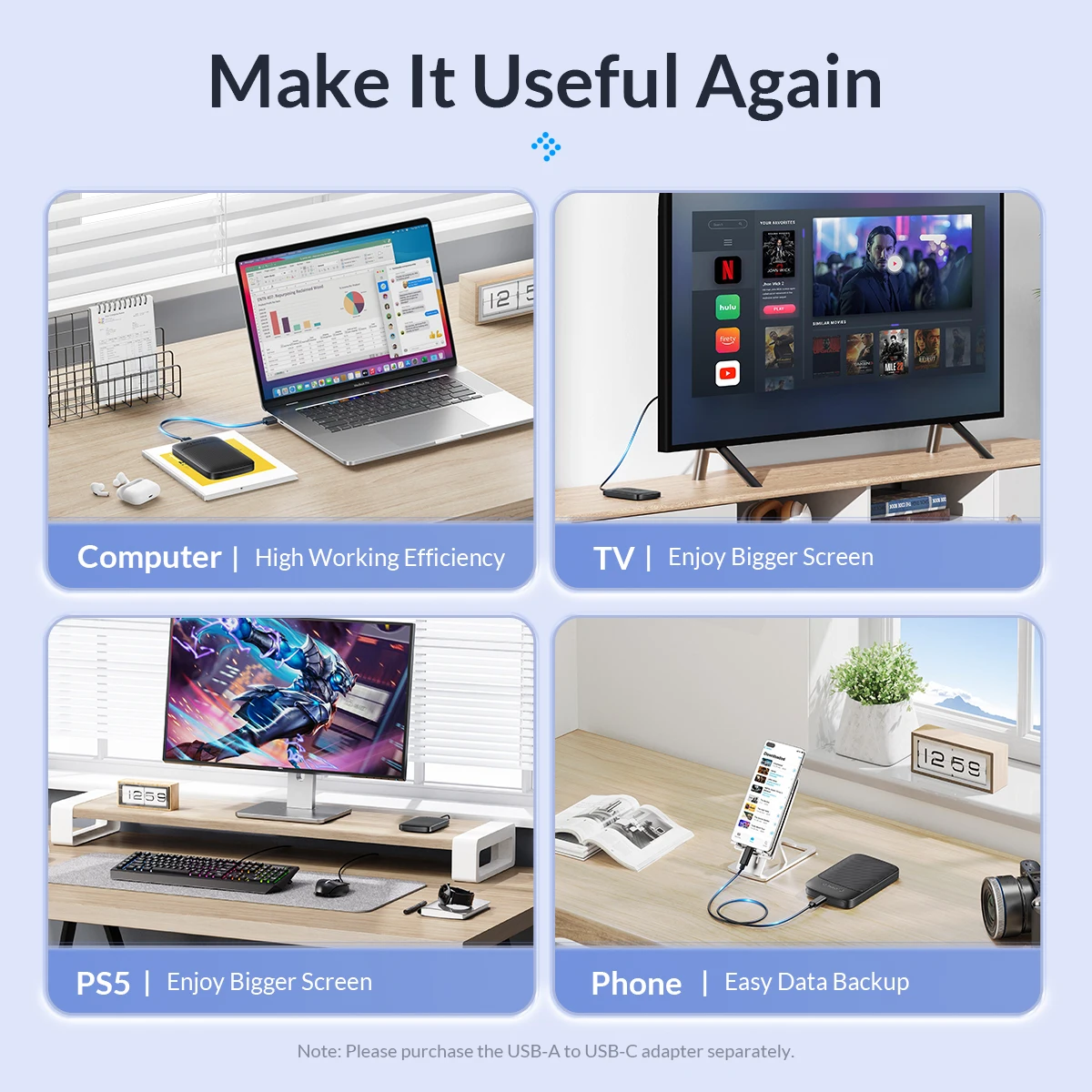 ORICO USB3.1 Корпус для жесткого диска 6 Гбит/с SATA- Type-C HDD SSD Корпус для жесткого диска Поддержка UASP для 7 ~ 9,5 мм 2,5-дюймового SSD/HDD