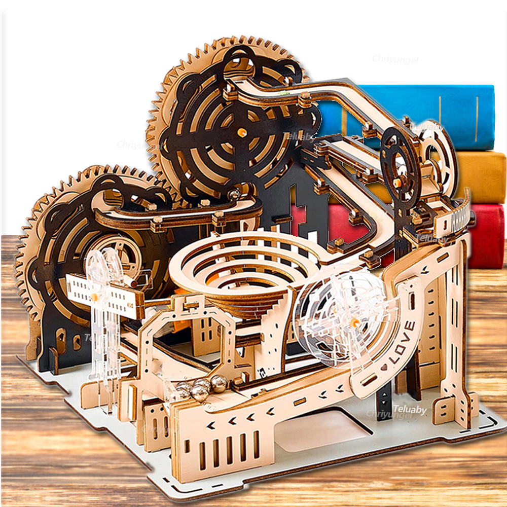 Diy montar quebra-cabeça de madeira 3d conjunto de corrida de mármore-kits de construção de modelo mecânico para crianças adultas-brinquedos educativos a vapor e presentes