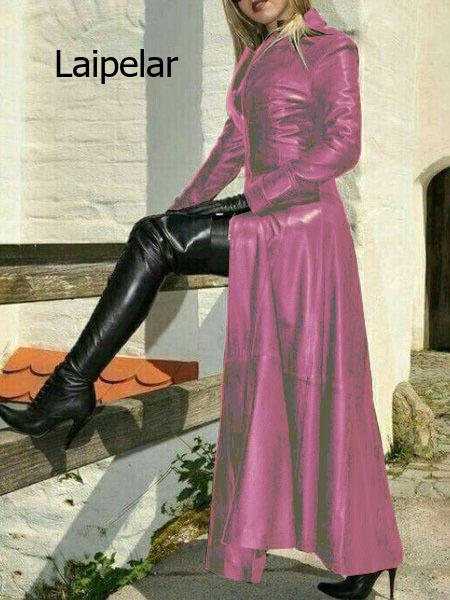 Zipper PU Langarm Graben Mantel für Wome 2021 Herbst Mode Neue Stehkragen Lange Faux Leder Mantel Frauen Hohe qualität