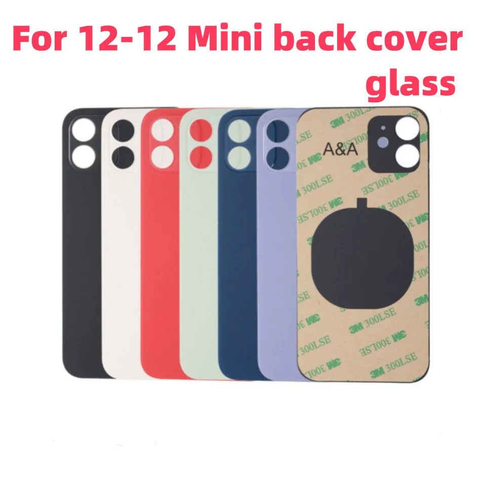 Vidrio trasero + pegamento 3M para IPhone 12 -12 Mini cubierta trasera de vidrio carcasa de repuesto rápido cubierta de batería vidrio trasero de agujero grande