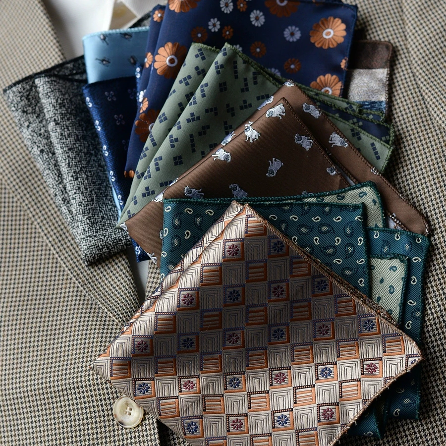 2025 luxo formal bolso quadrado marinho listrado floral lenço de seda 24cm cor marrom hanky casamento banquete acessórios cravat