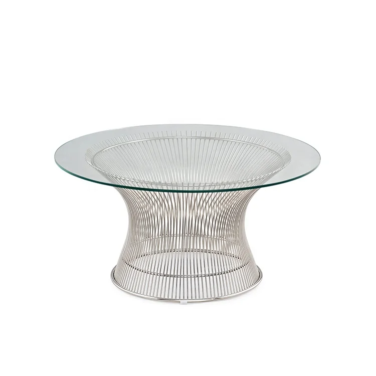 Mesa de centro redonda de vidro com design moderno, mesa lateral de aço inoxidável para sala de estar, mesa central clássica