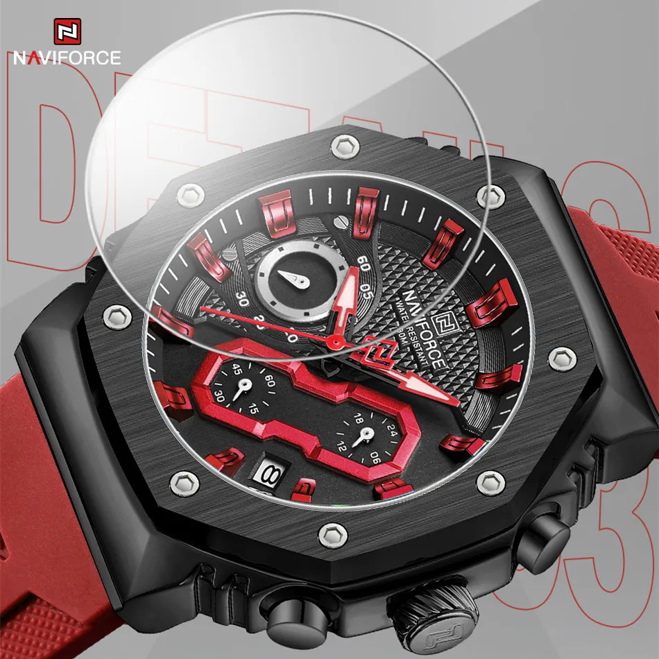 Reloj NAVIFORCE para hombre, reloj de pulsera deportivo resistente al agua con cronógrafo de cuarzo para hombre, reloj luminoso con banda de silicona, reloj Masculino