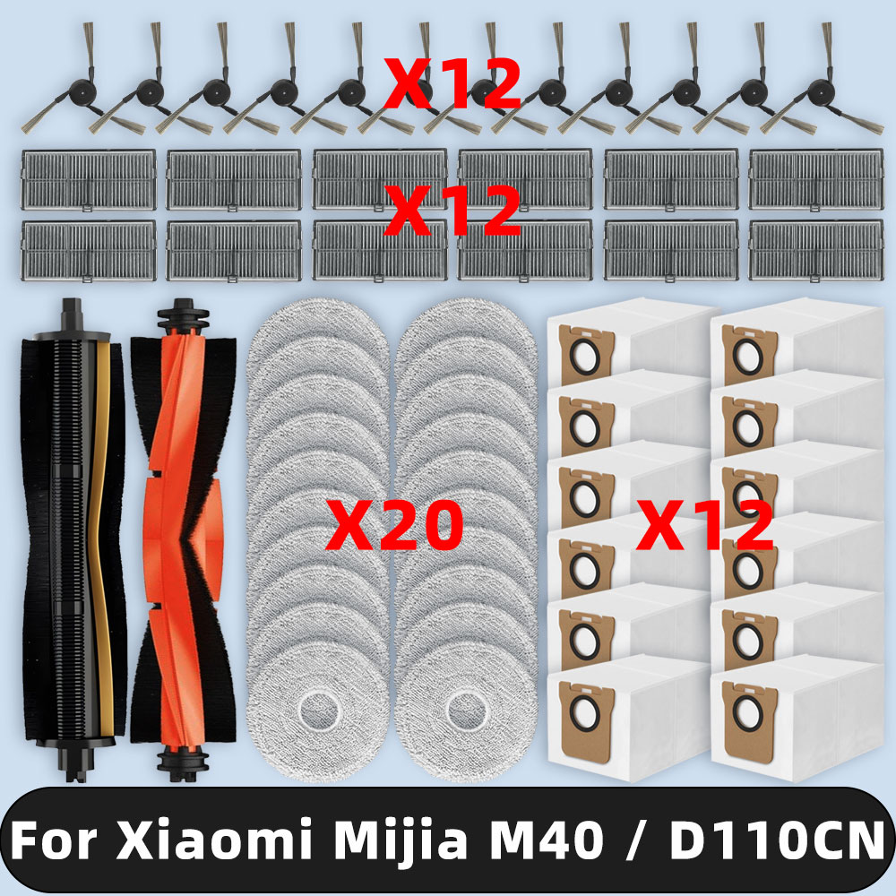 Piezas de Repuesto compatibles con Xiaomi Mijia Omni M40 D110CN cepillo lateral principal, filtro Hepa, mopa, paño, bolsa de polvo, accesorios