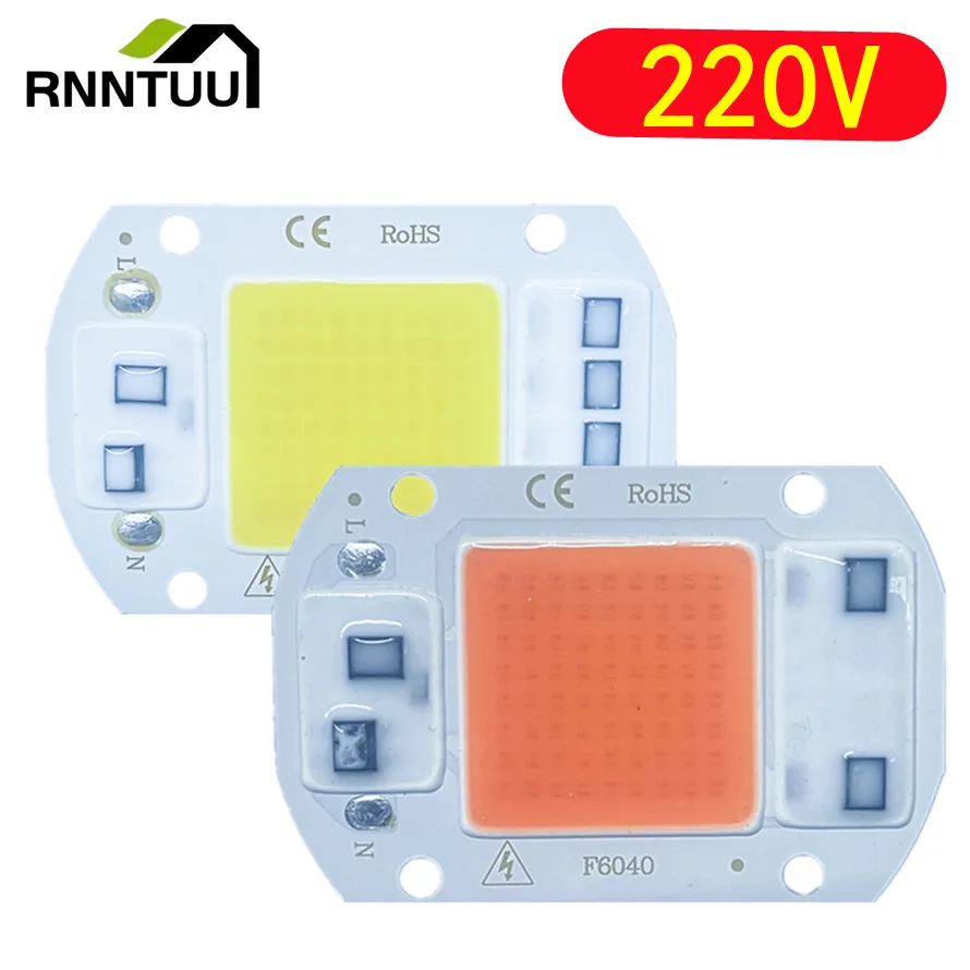 RnnTuu-Chip LED de 220V, 20W, 30W, 50W, COB, sin necesidad de controlador, cuentas de lámpara LED para foco de luz de inundación, iluminación DIY, espectro completo
