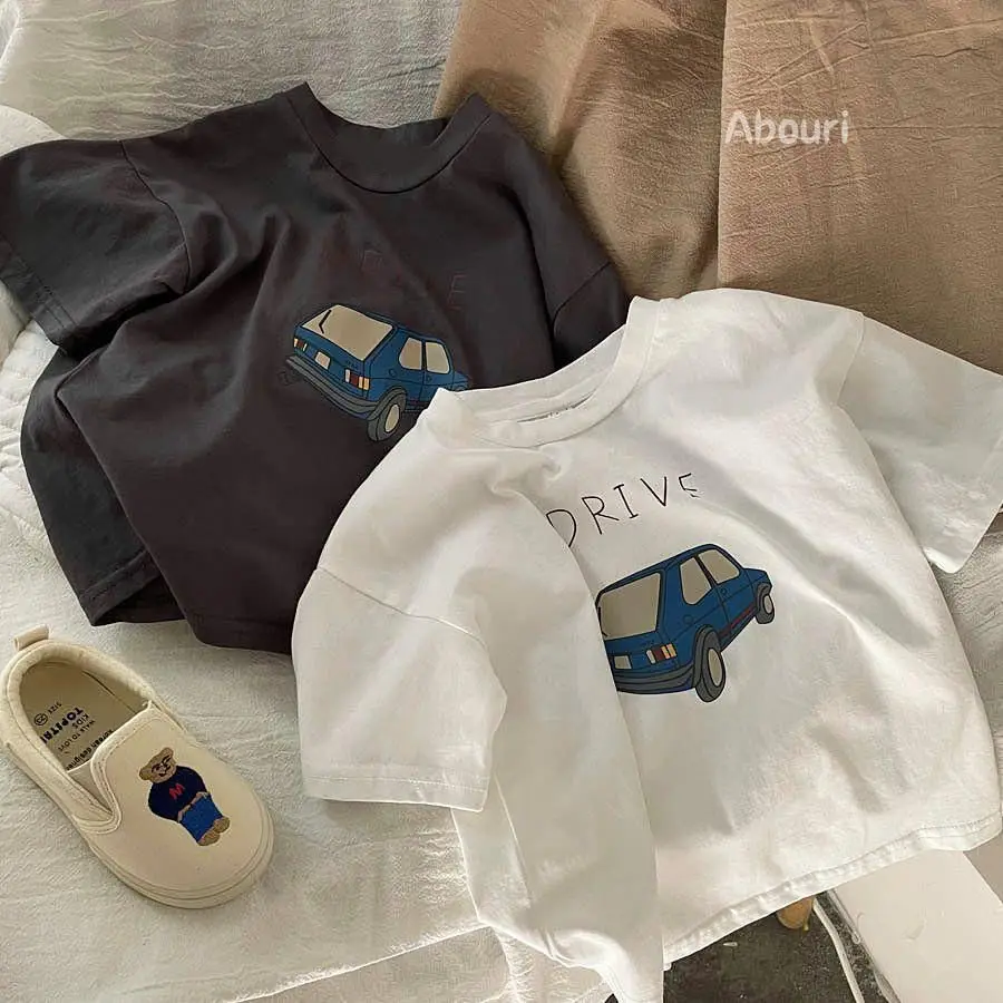สีทึบพิมพ์แขนสั้น Tees ฤดูร้อนเสื้อผ้าเด็กหลวมสบายๆ O-คอเสื้อยืดเด็กเสื้อผ้าเด็กทารก T เสื้อ Tops
