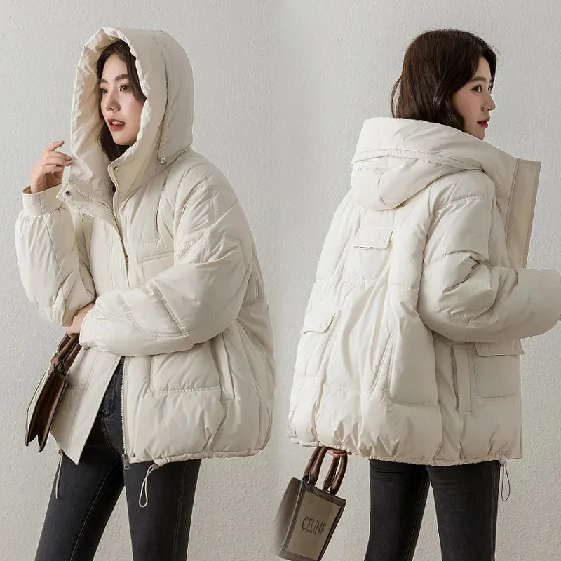 Chaqueta corta de invierno Parkas para mujer 2024 nuevo abrigo grueso y cálido con capucha Parka informal de Color sólido ropa de calle para mujer Chaqueta de algodón