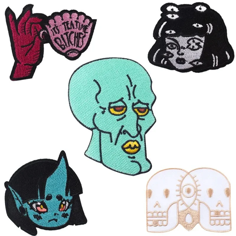 30 Buah/Lot Tambalan Bordir Tengkorak Punk Horor Hal-hal Aneh Gadis Huruf Berbohong Dekorasi Pakaian Aksesori Jahit Applique Besi