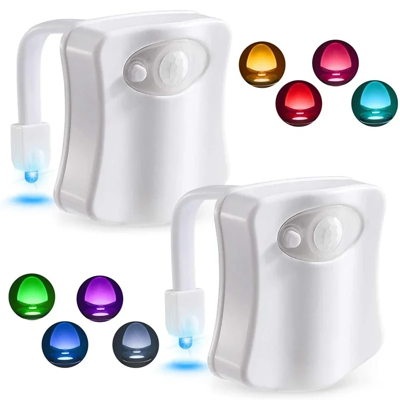 Luz LED para inodoro con Sensor de movimiento, luces nocturnas de 8 colores, lámpara de noche para baño, iluminación para cuencos