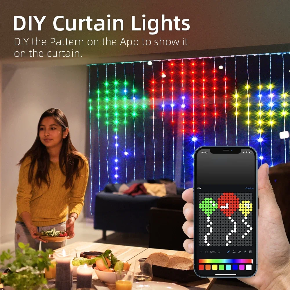 400LED Smart Curtain Lights Bluetooth App LED String RGB USB Fairy Lights DIY Music Change Display for Window Bedroom Decoration