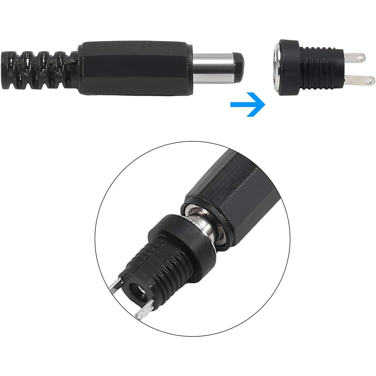 5Pairs 5.5x2.1mm DC Power Supply Male Plug + Female Jack Panel Mount Solder Wire Connector 5.5 * 2.1mm DC Plug Socket Connector