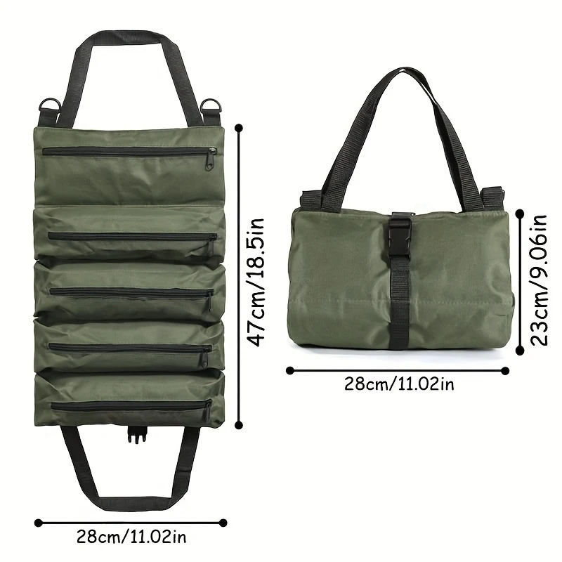 1pc Heavy Duty Waterproof Tool Kits Tote Roll-Up Design with 6 Tool Pouches for Organizing Hand Tools and Small Tools