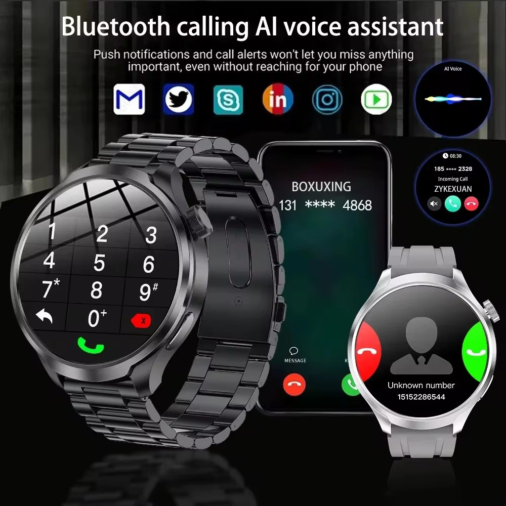 AMOLED-男性用HD接続時計,防水,NFCヘルスモニター,Bluetooth通話,アウトドアスポーツコンパス,GPS,1.85インチ,新品