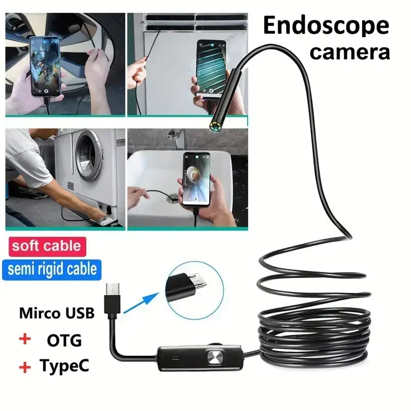 Mini câmera endoscópica 3 em 1 – USB/Android/Tipo C OTG para smartphone, PC e carro (câmera de inspeção de cobra)