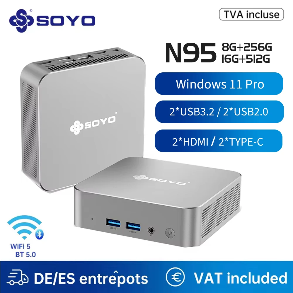 Mini PC SOYO Intel Alder Lake N95 MiniPC Computer PC Win11 Pro DDR4 8 GB 16 GB RAM 256 GB 512 GB ROM WiFi5 BT5.0 Desktop