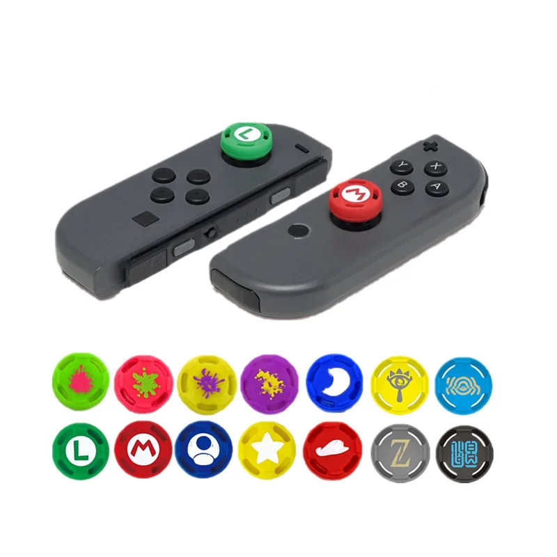 2 uds. Tapa de empuñaduras de pulgar de silicona suave con bonitos dibujos para interruptor Oled Joy Con controlador NS Lite Protector de cubierta de Joystick