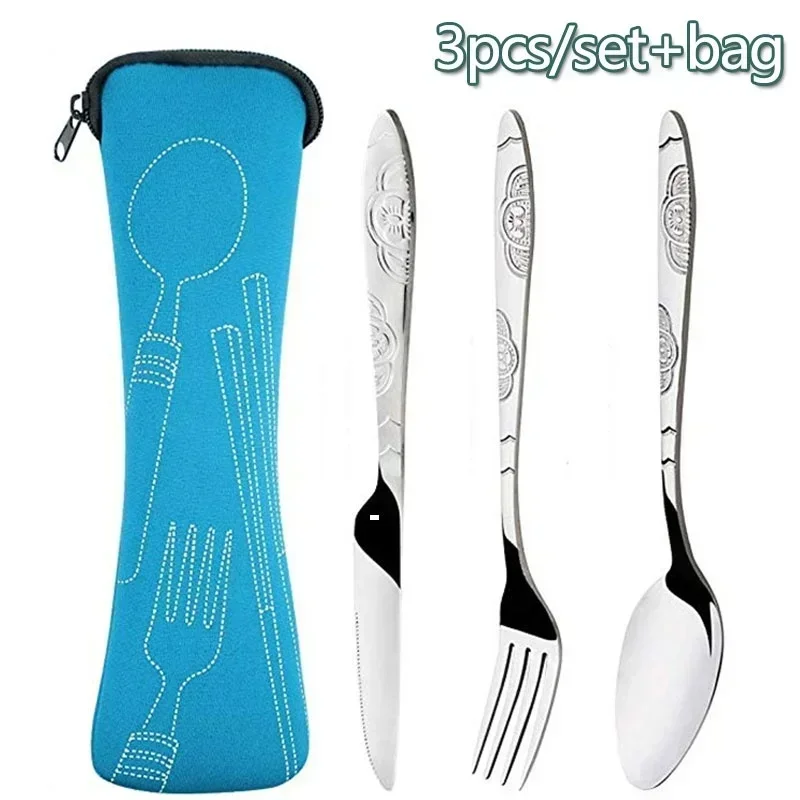 3 piezas de acero inoxidable estilo occidental cuchillo para carne tenedor cuchara bolsa de tela creativa juego de vajilla portátil de estilo occidental juego de cubiertos